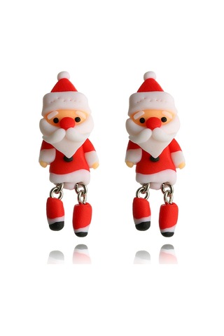 El İşi Kırmızı Noel Baba Küpe - Şenlikli Noel Kızların Hediye Takı Çok Renkli
