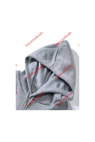Startmore Tarzsokak Komik Desenli Sonbahar Erkek Kapüşonlu Cepli Sweatshirt Günlük Polar Yumuşak Kazak Hip Hop Kı Gri