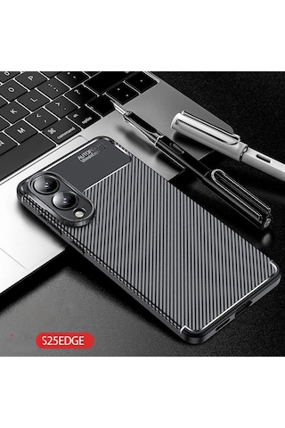 Samsung Galaxy Uyumlu S25 Edge Kılıf Karbon Desenli Yumuşak Silikon Tank