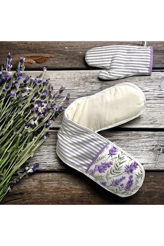 Lavanta Desen 4 Lü Mutfak Seti Mutfak Önlüğü, Fırın Eldiveni, E