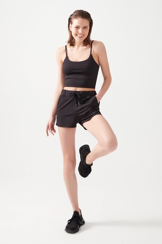 Los Ojos Kadın Siyah Cepli Beli Lastikli Basic Fit Spor Şort Shorts Siyah