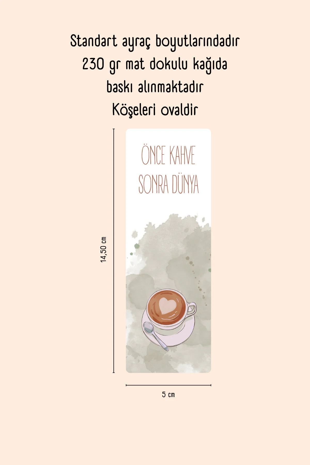 Kitap Ayracı, Kahve Temalı Ayraç Seti, 8 Adet Kitap Ayracı Seti, 5 Cm X 14,50 Cm, Oval Köşe