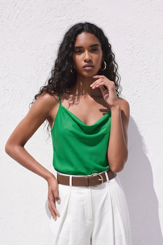 Sateen Askılı Degaje Yaka Bluz - Yeşil-137671
