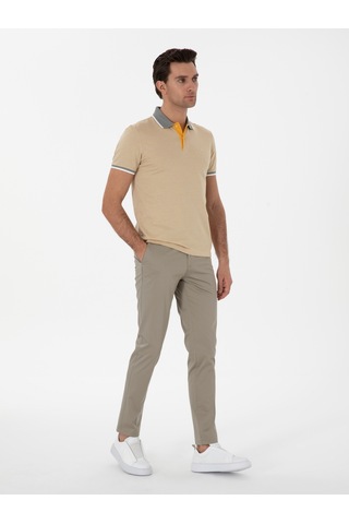 Cacharel Yeşil Slim Fit Pamuk Karışımlı Kanvas Pantolon Yesıl