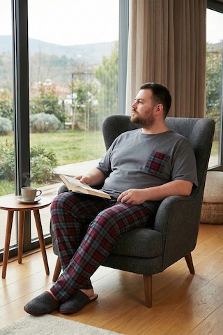 Buratti Pamuklu Regular Fit Büyük Beden Erkek Pijama Takımı 6572002B Antrasit