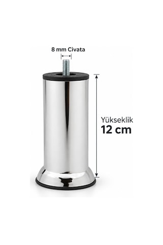 12 Adet Mobilya Kanepe Koltuk Baza Yatak Çekyat Yükseltme Ayağı M8 Ince Diş Metal Ayakları 12 Cm Diğer