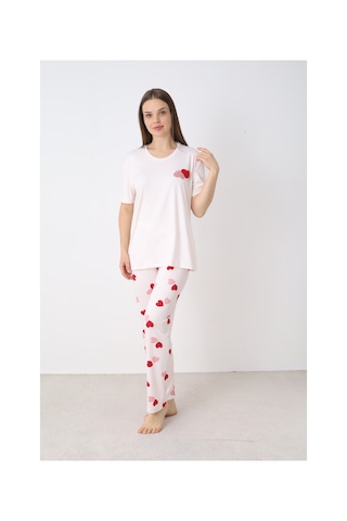 Elitol Nakışlı Milan Örme Kısa Kol Kadın Pijama Takımı Desenli-11