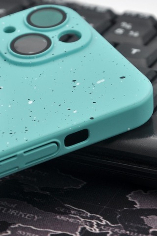Apple Uyumlu iPhone 13 Uyumlu Mint Yeşil Benekli Desenli İnce Sert Kapak Kılıf Kamera Lens Korumalı Mint Yeşili -