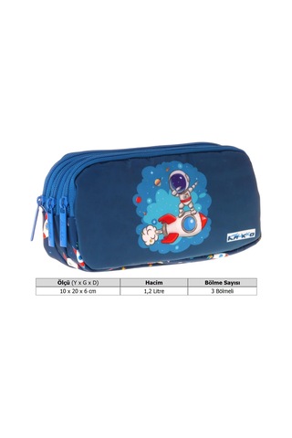 Kids Astronot Baskılı Lacivert Erkek Çocuk Okul Kalemliği Kalem Çantası - L5366 Çok Renkli