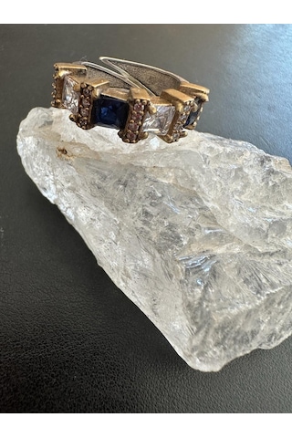 Aysesa Doğal Safir Ve Zirkon Taşlı Kadın Gümüş Yüzük 925 Ayar 7.24 Gram