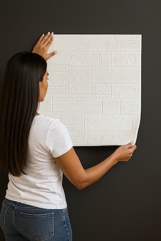 6 Adet 70x70cm Beyaz 3d Dekoratif Kendinden Yapışkanlı Taş Ev Tuğla Kesme Taş Köpük Duvar -