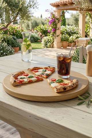 Bambu 30 Cm Yuvarlak Pasta Pizza Sunum Tabağı Kahvaltılık Kahverengi