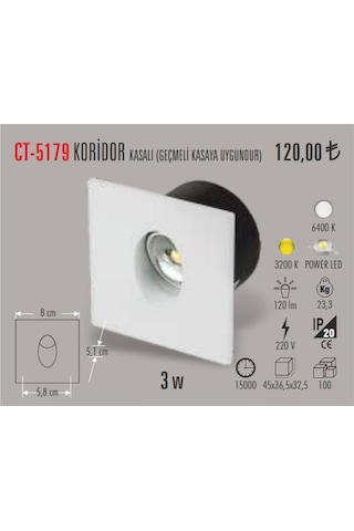 Cata Ct-5179 3 Watt Led Li Koridor Aydınlatma Kasalı