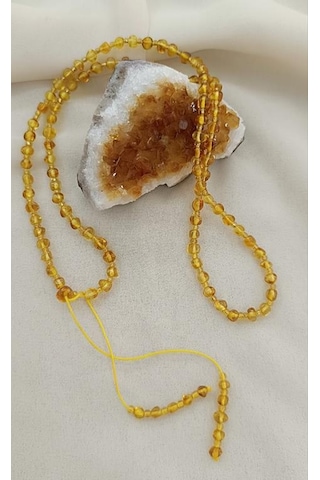 Kolye Kehribar Amber Doğaltaş Ayarlanabilir İp Yetişkin Kolyesi Kahverengi