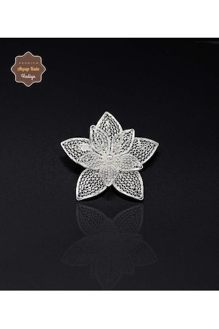 Zambak Model 925 Ayar Gümüş Saf Süper Telkari Kadın Broş 201024625 Gümüş