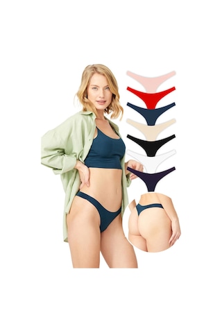 Cottonhill Basic Lazer Kesim Tanga Külot 7'li Paket Renkli-4 Çok Renkli