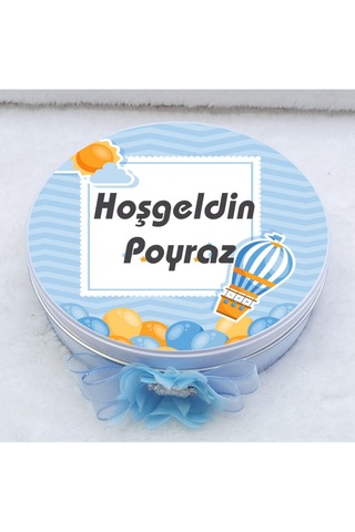 Balon Baskılı Metal Kutuda Bebek Çikolatası Uv Baskılı Madlen Çik