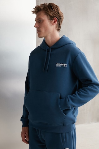 Grimelange Martel Erkek Yumuşacık Içi Polarlı Baskılı Regular Kordonlu Mavi Sweatshirt