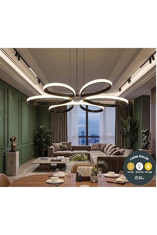 Levent 2'li Siyah Kasa Sarkıt 3 Renkli 30/20 Beyaz Ledli Modern Avize