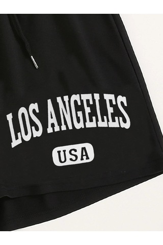 Altamira Kadın Siyah Los Angeles Usa Baskılı Şort 001