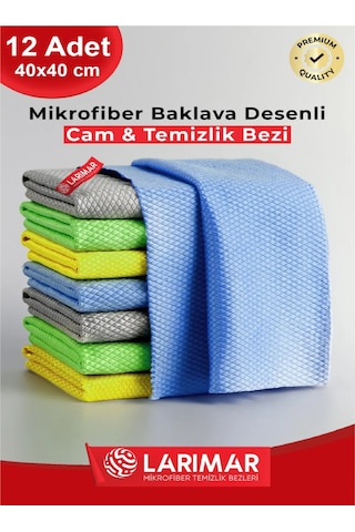 Larimar Mikrofiber Baklava Desenli Cam ve Temizlik Bezi 12'li 40 x 40 CM