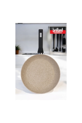 Brillant Lüks Granit 24 Cm Tava Yanmaz Yapışmaz Tava Krem