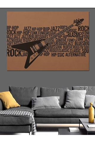 Gitar Ve Müzik Yazıları Dekoratif Kanvas - Mdf Ahşap Tablo
