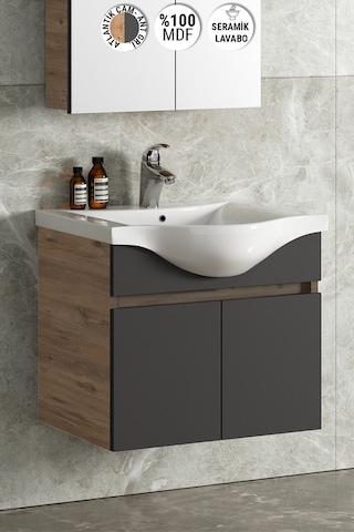 Yıldız 55 Cm Atlantik Çam-Antrasit Gri Mat Mdf Seramik Lavabolu A Antrasit - Atlantik Çam
