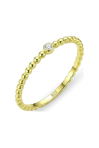 925 Ayar Gümüş Yüzük Altın Kaplama Gold İnce Top Boncuklu Tek Taş Yüzük - Minimalist Tasarım Barcode