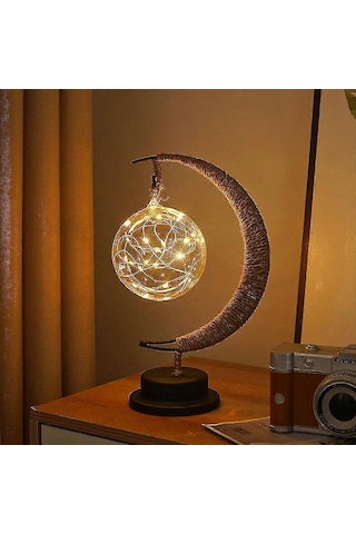Led Gece Lambası Yıldız Ay Cam Kenevir Halat Masa Lambası Ev Dekorasyonu Top Ada
