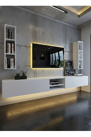 Resital Ledli Duvara Monte Tv Sehpası - Beyaz - W6002-1 Beyaz