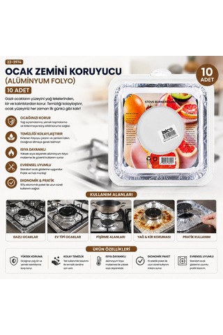 İbico İ22-454 Ocak Zemini Koruyucu Alüminyum Folyo - 10 Adet 20.5 Cm