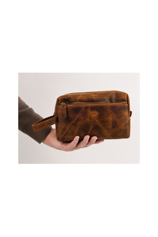 Alphaclub Bag Erkek Hakiki Deri Koyu Taba Fermuarlı El Ve Clutch Çanta Model 897