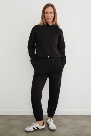 Fullamoda 3 İplik Basic Beli Stoperli Jogger Eşofman Takımı Siyah