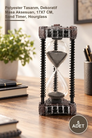 5 Adet Kum Saati Polyester Tasarım, Dekoratif Masa Aksesuarı, 17x7 Cm, Sand Timer, Hourglass Diğer