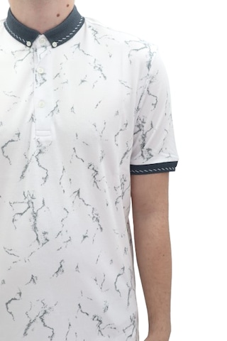 Santa Dmctekstil Erkek Kavis-113 Desenli Spor Kesim Rahat Kalıp Cepsiz Polo Yaka T-shirt Beyaz