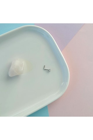 L Model Düşmeyen Çelik Hızma 3 Mm Taşlı Tektaş Burun Piercingi Gold