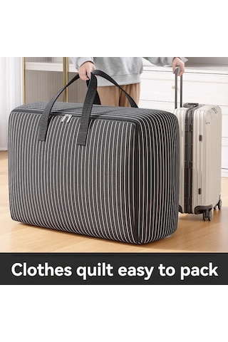 Wezone Kalın Oxford Kumaş 46l Sıcaklık Yorgan Giyim Saklama Çantası - Nem Ve Toz Koruyucu, Taşınabilir Paketleme Organizer Siyah Çizgili Siyah