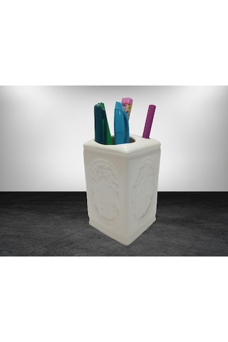 Lexroo Kalemlik Çiçekli Kare Model Seramik Ofis Gereci 8x8x11cm Çok Renkli