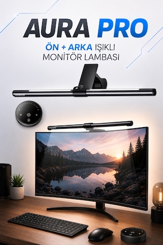 Aura-pro Monitör Pc Lambası Ön-arka Işık Kumandalı Kademeli Parlaklık Renk Ayarlı Masa Pc Ekran Işığı