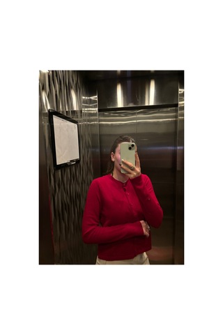 Genel Markalar Kadın Krımızı Bisiklet Yaka Düğmeli Basic Triko Hırka Uzun Kollu Günlük Hırka Kırmızı Kırmızı