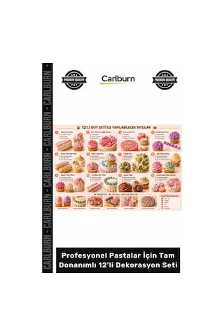 Özel Üretim Çelik Pasta Krema Süsleme Profesyonel Pastalar İçin Tam Donanımlı 12'li Dekorasyon Seti