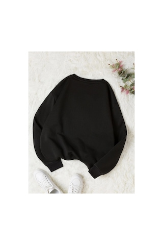 Tarzsokak Minimal Bulls Renkli Oversize Bisiklet Yaka Pamuklu Sweatshirt Siyah