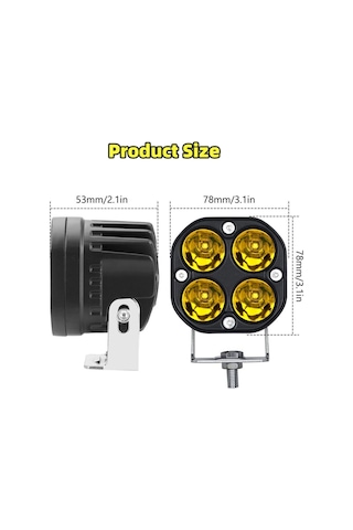 Off Road Arazi Aracı Ve Motosiklet Uyumlu 3 İnç Amber Sarı Renk Çalışma Ve Sis Lambası 2 Adet
