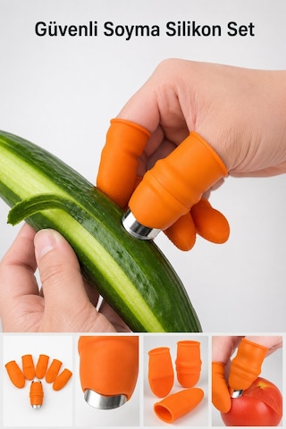 Baş Parmak Koruyucu Eldiven Sebze Meyve Soyucu Kesme Ayıklayıcı Silikon Set Turuncu