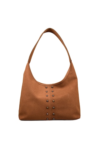 Kadın Zımba Detaylı Süet El Ve Omuz Çantası - Taba Taba