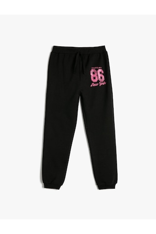 Koton Jogger Eşofman Altı Beli Bağlamalı Sim Baskı Detaylı Siyah 4skg40031ak Siyah