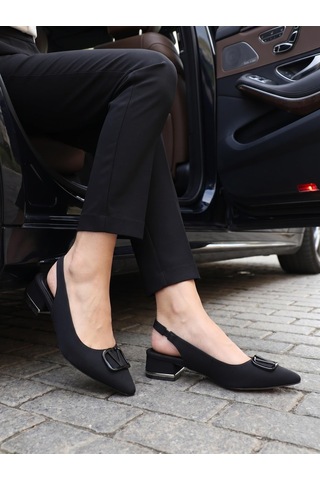 Nesilshoes Nesil Shoes Ceylan 801 Siyah Saten Tokalı Kadın Sandalet