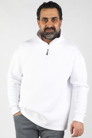 Unisex Balıkçı Yaka Beyaz Sweatshirt Beyaz