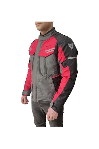 Venom Kopenhag Motosiklet Montu Gri-kırmızı Full Koruma Motorcu Montu